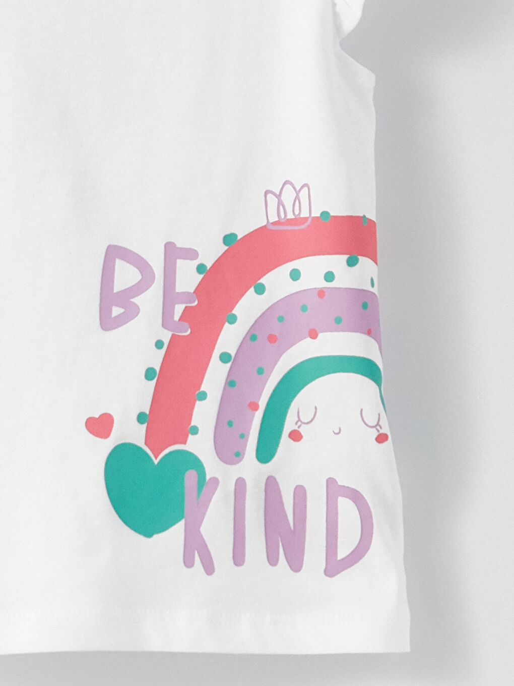 Beyaz Bisiklet Yaka Baskılı Kız Bebek Tişört-1