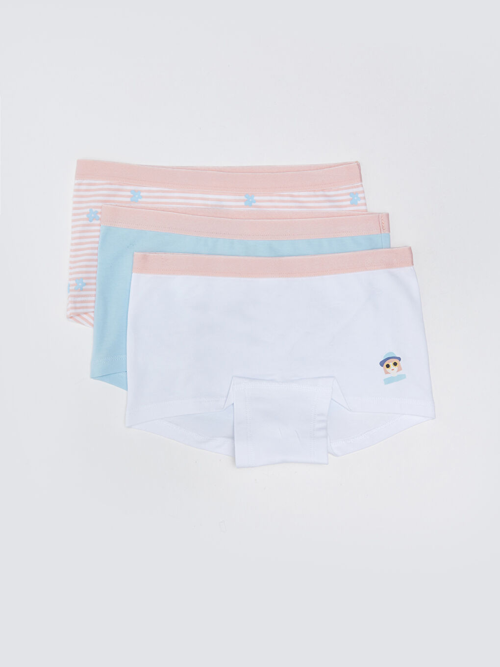 Beyaz Baskılı Pamuklu Kız Çocuk Boxer 3'lü
