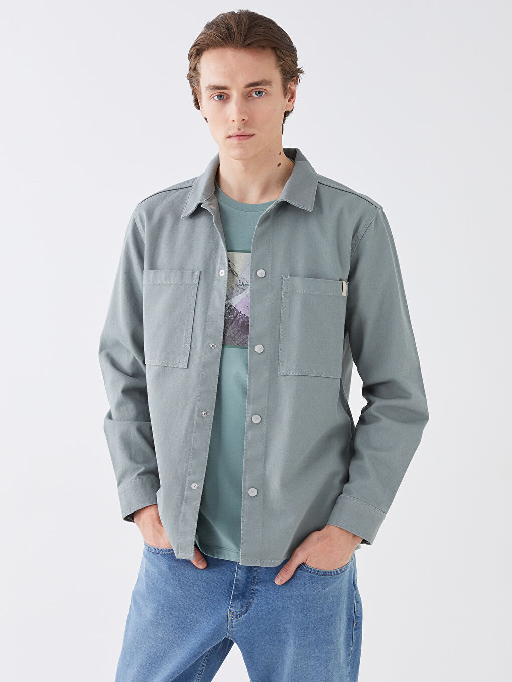 Standard Fit Long Sleeve Men's Jean Jacket -S3DP32Z8-SGW