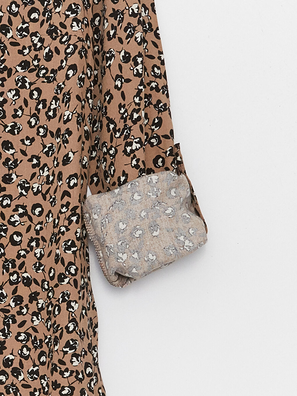 Bej Desenli Uzun Kollu Kadın Gömlek-7