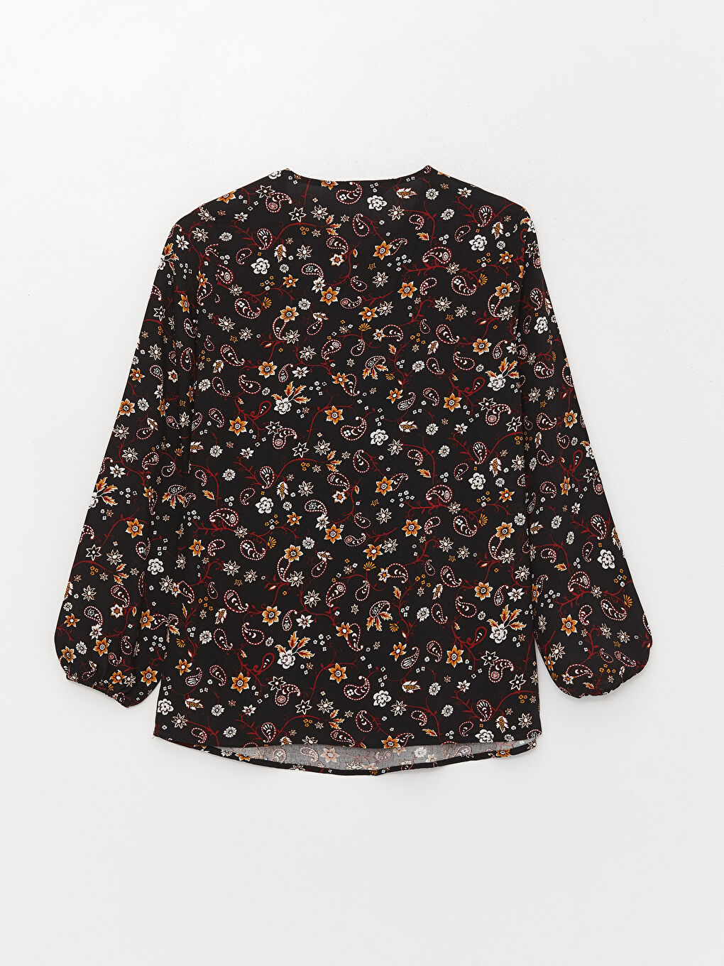 Lacivert Bağlamalı Yaka Desenli Uzun Kollu Kadın Bluz-6