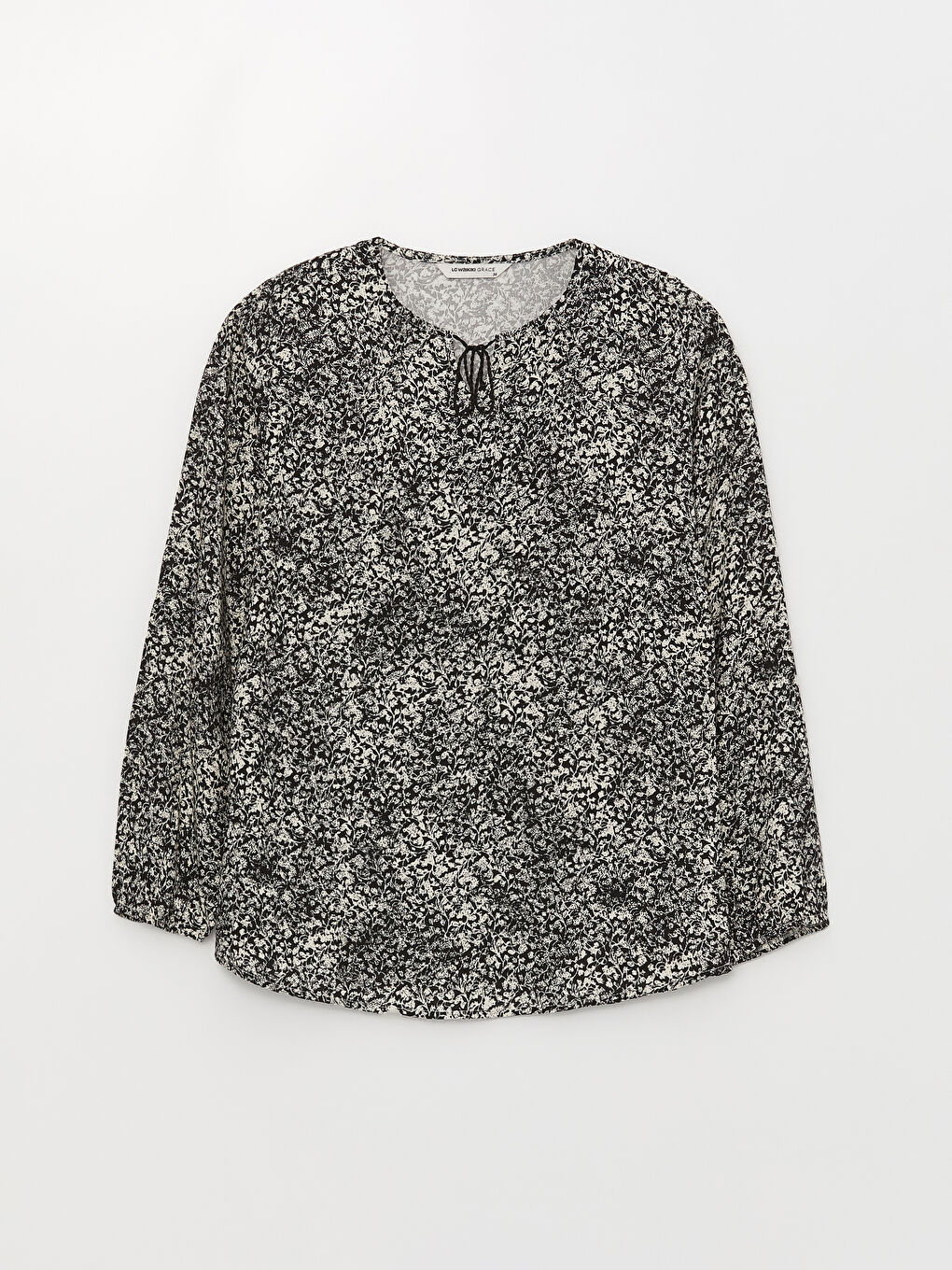 Siyah Bağlamalı Yaka Desenli Uzun Kollu Kadın Bluz-5