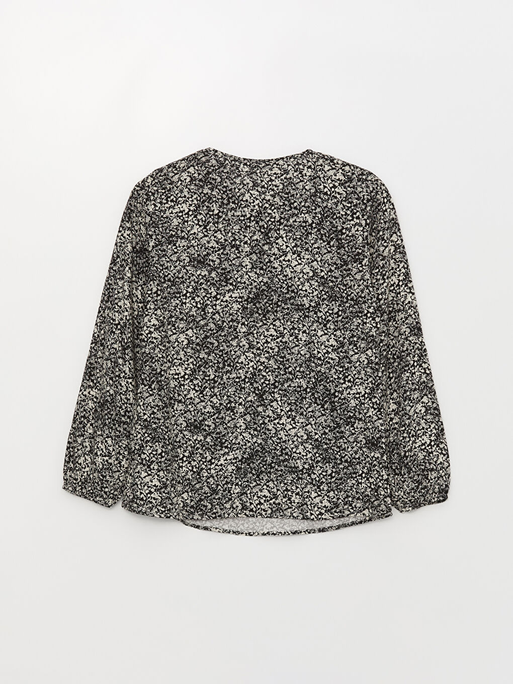 Siyah Bağlamalı Yaka Desenli Uzun Kollu Kadın Bluz-6