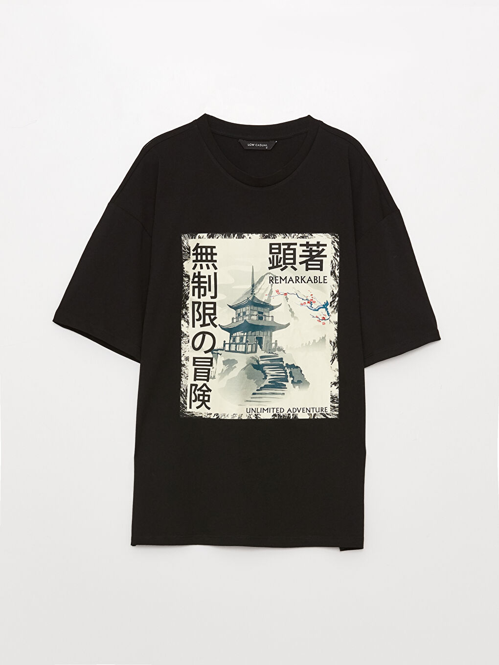 Siyah Bisiklet Yaka Kısa Kollu Baskılı Penye Erkek Tişört-5