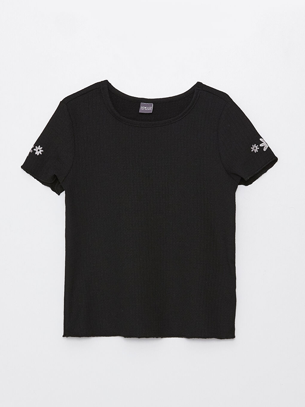 Crew Neck Embroidered Short Sleeve Girls' T-Shirt