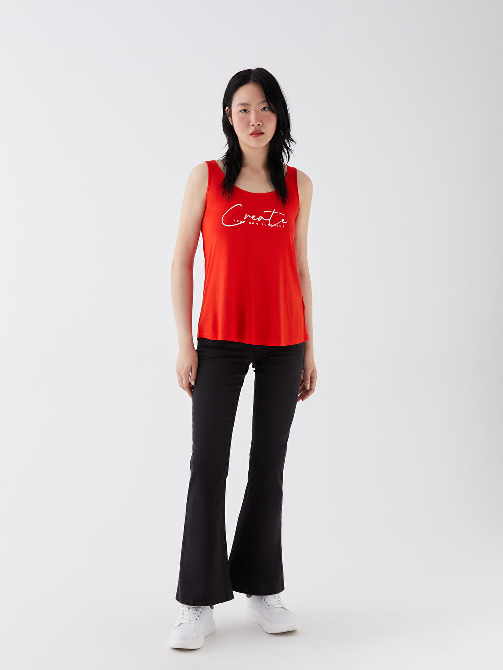 Әйелдерге арналған u мойын принтті майка-1