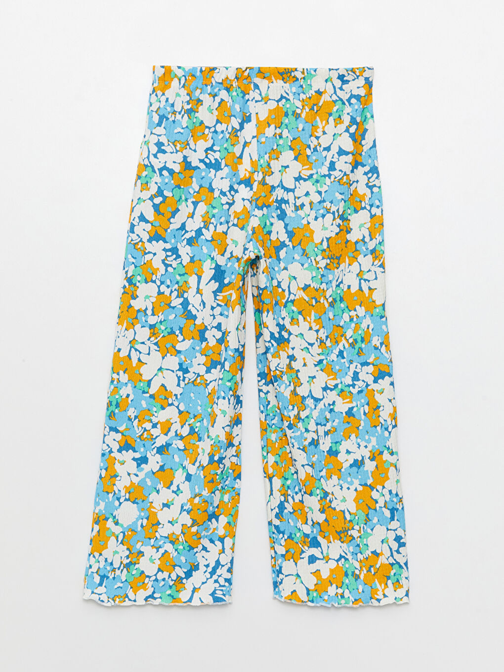 Mavi Beli Lastikli Desenli Geniş Paça Kız Çocuk Pantolon-1