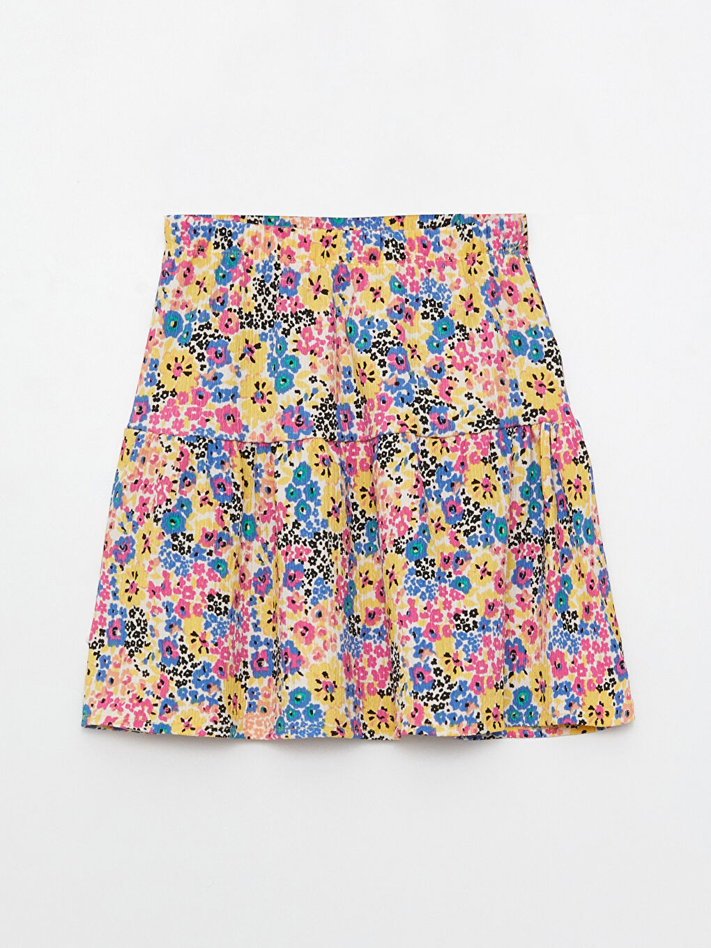 Beyaz Beli Lastikli Desenli Kız Çocuk Etek