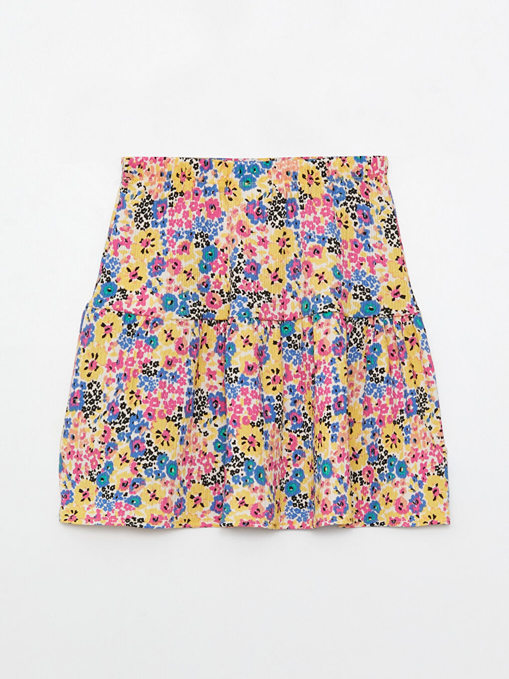 Beyaz Beli Lastikli Desenli Kız Çocuk Etek-1