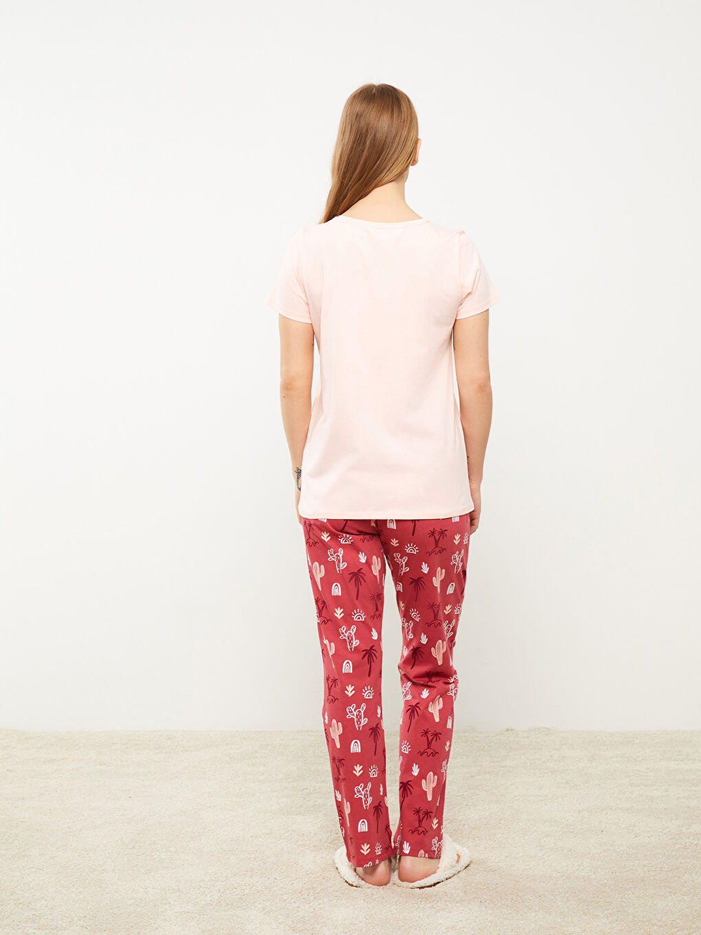 Crew Neck Printed Short Sleeve Women's Pyjamas Set-4