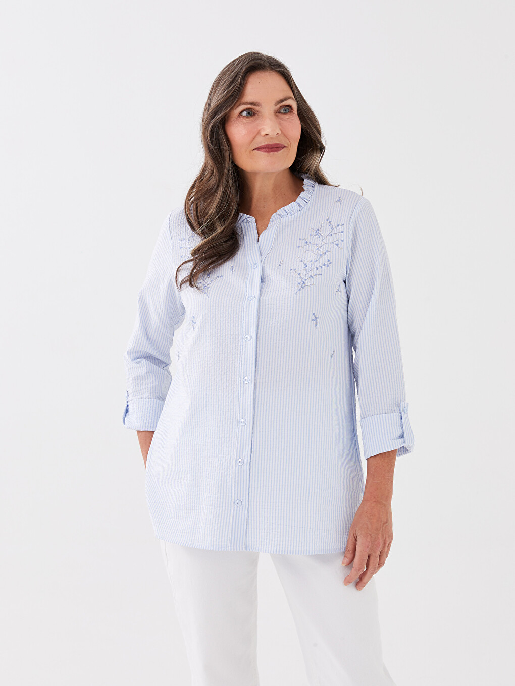 Chemise Rayée À Manches Longues En Popeline Pour Femmes
