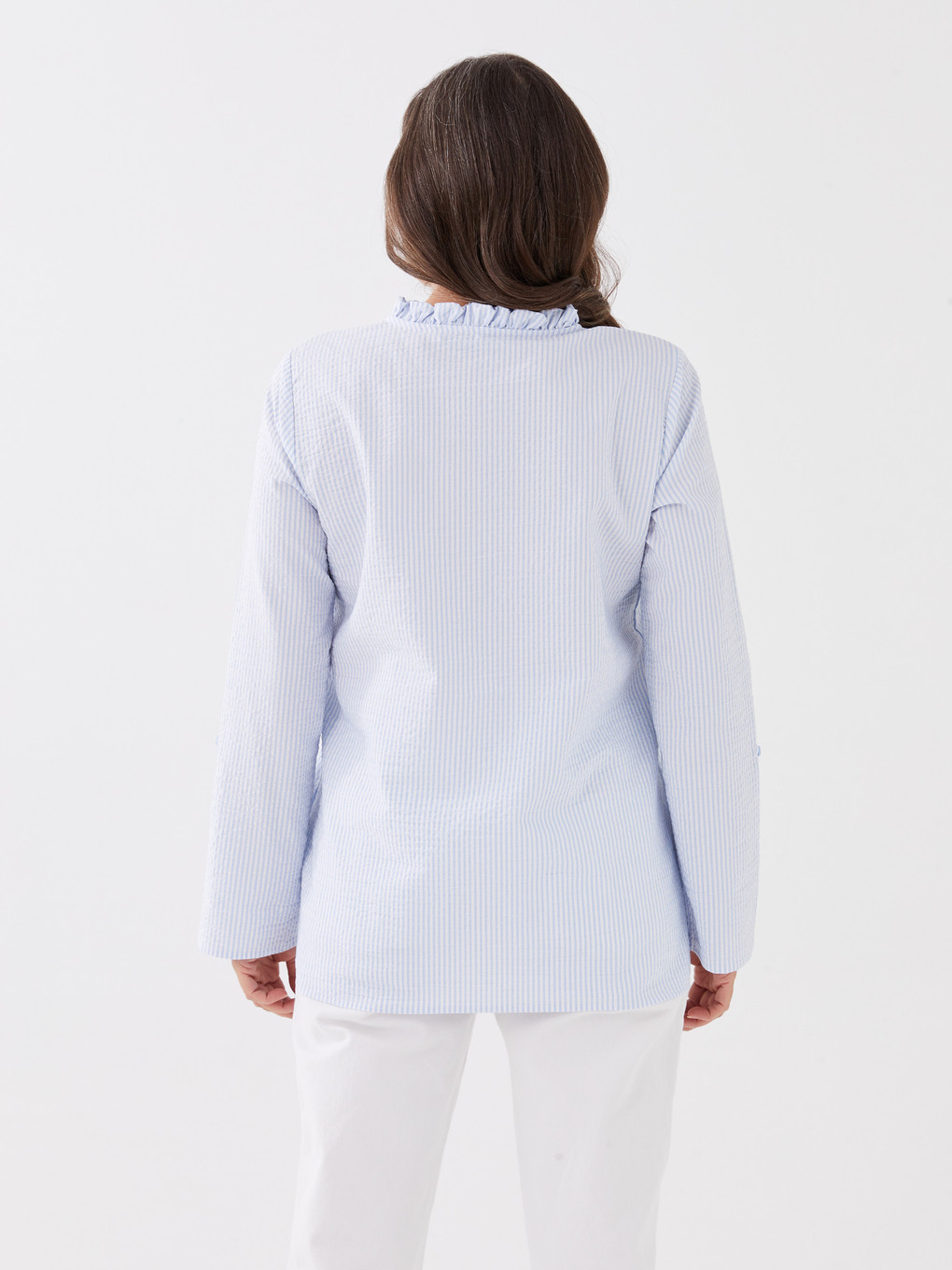 Chemise Rayée À Manches Longues En Popeline Pour Femmes-4