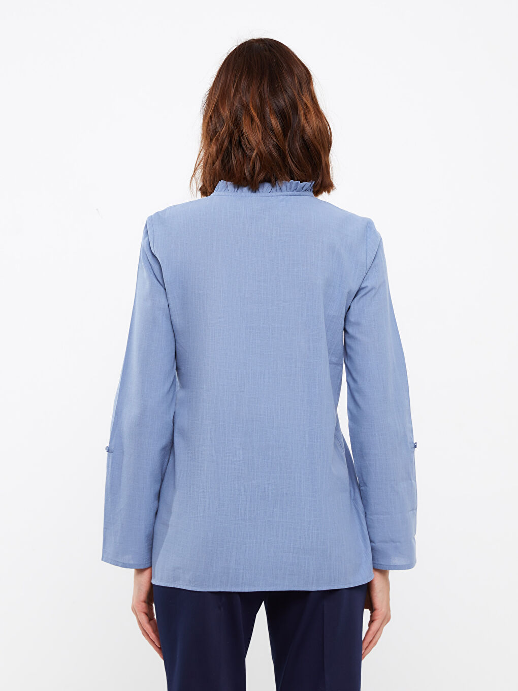 Long Sleeve Poplin Women's Shirt With Loop Collar Embroidery -S3DP86Z8-LGS