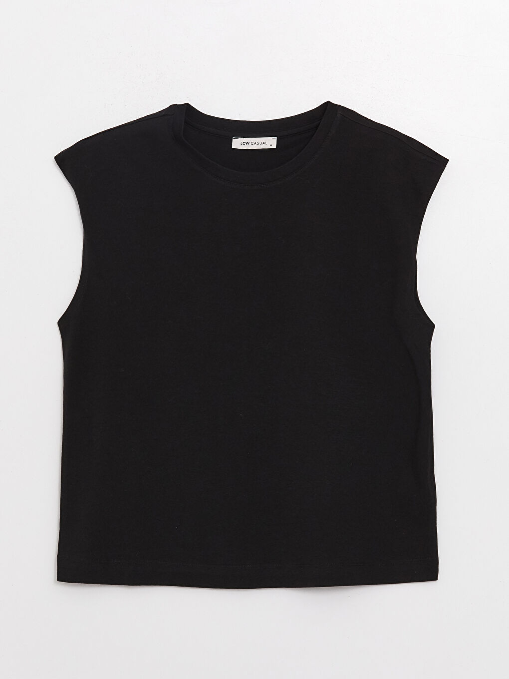 Siyah Bisiklet Yaka Düz Kısa Kollu Kadın Tişört-5