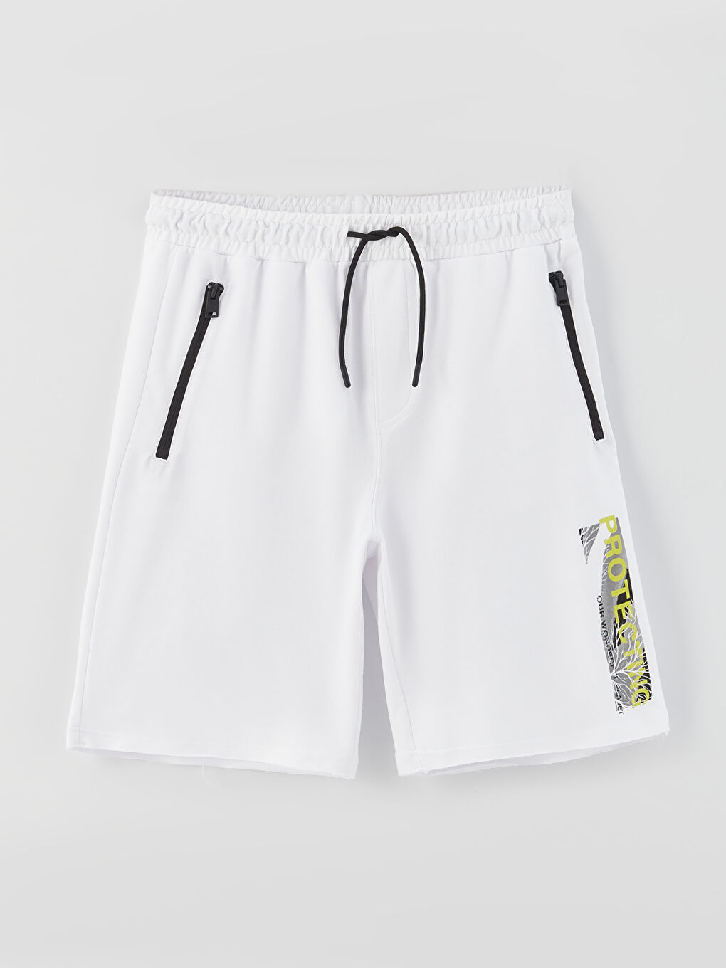 Beyaz Slim Fit Erkek Bermuda Şort-5