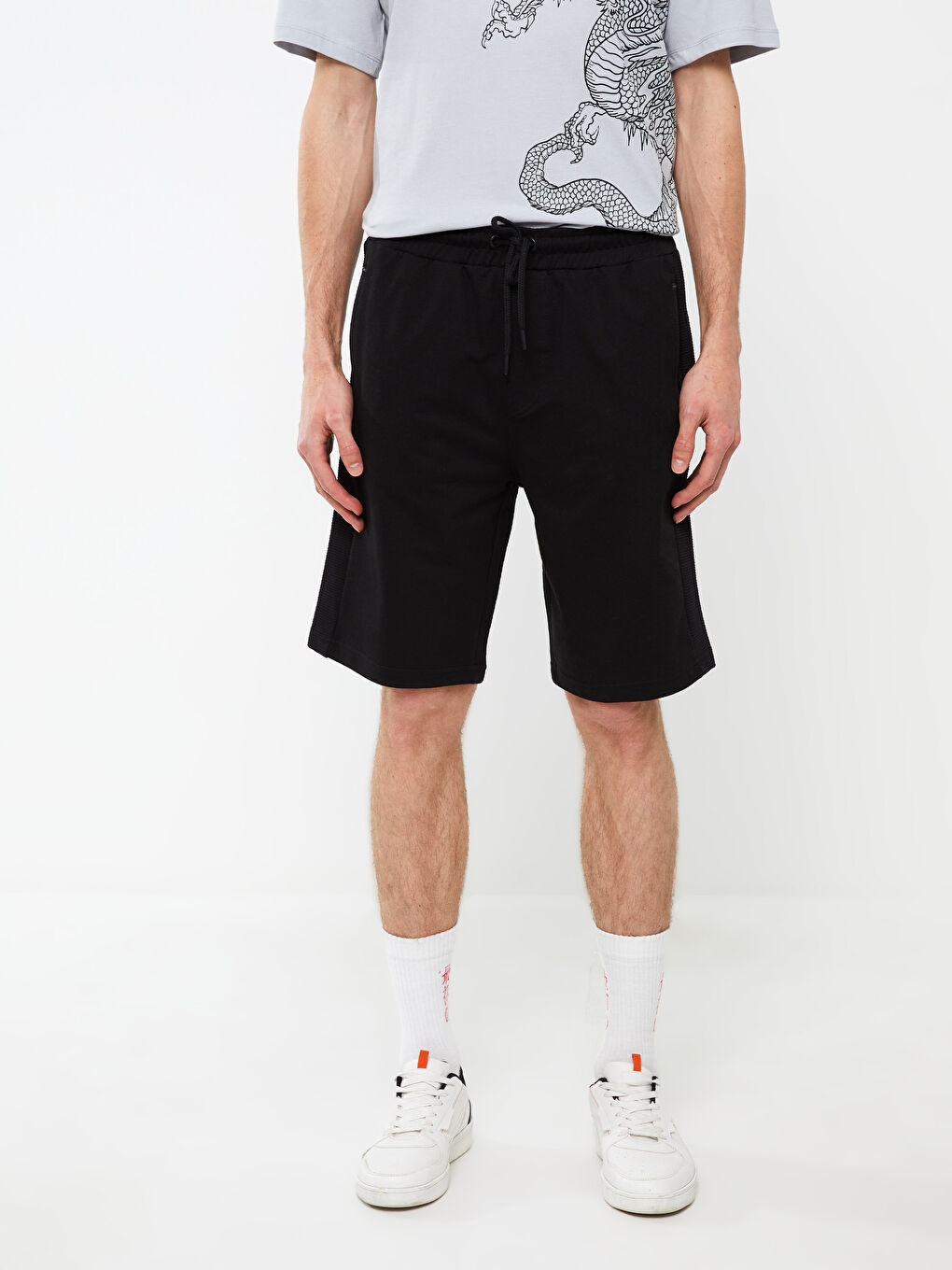 Siyah Slim Fit Erkek Bermuda Şort-3