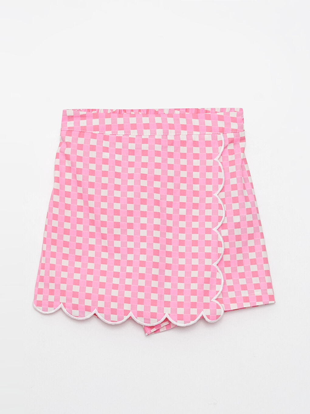 Pembe Beli Lastikli Ekose Kız Çocuk Şort Etek