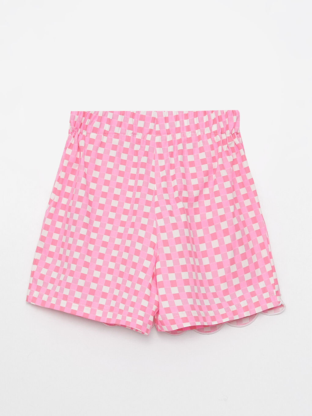 Pembe Beli Lastikli Ekose Kız Çocuk Şort Etek-1