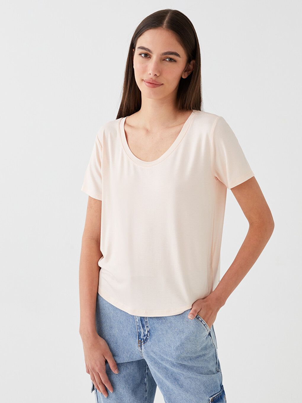 U Neck Plain Short Sleeve Women's T-shirt