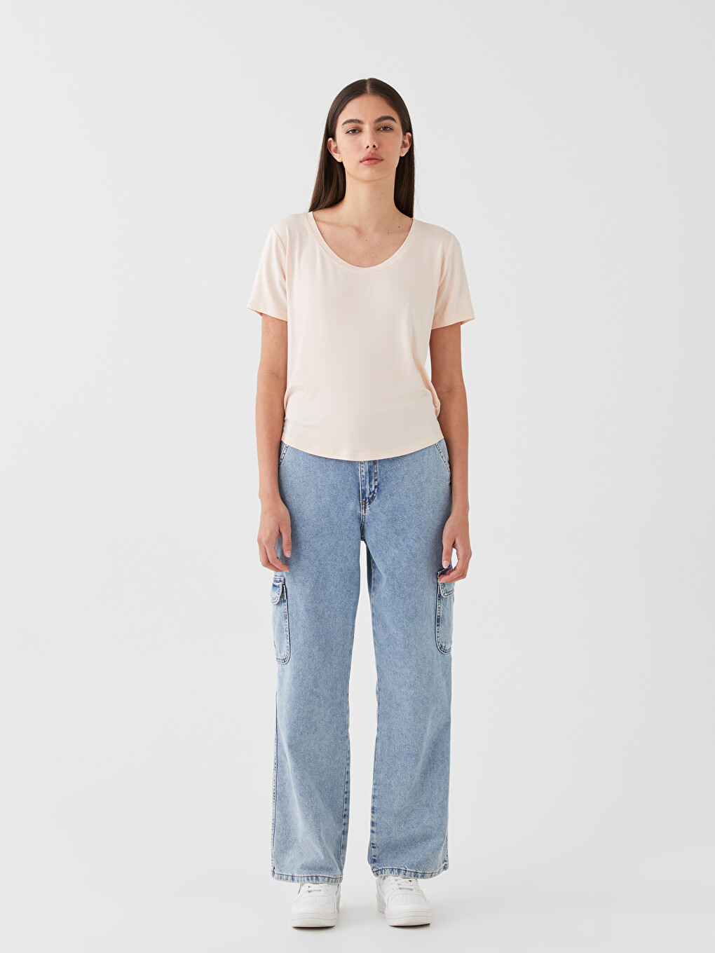 U Neck Plain Short Sleeve Women's T-shirt-2