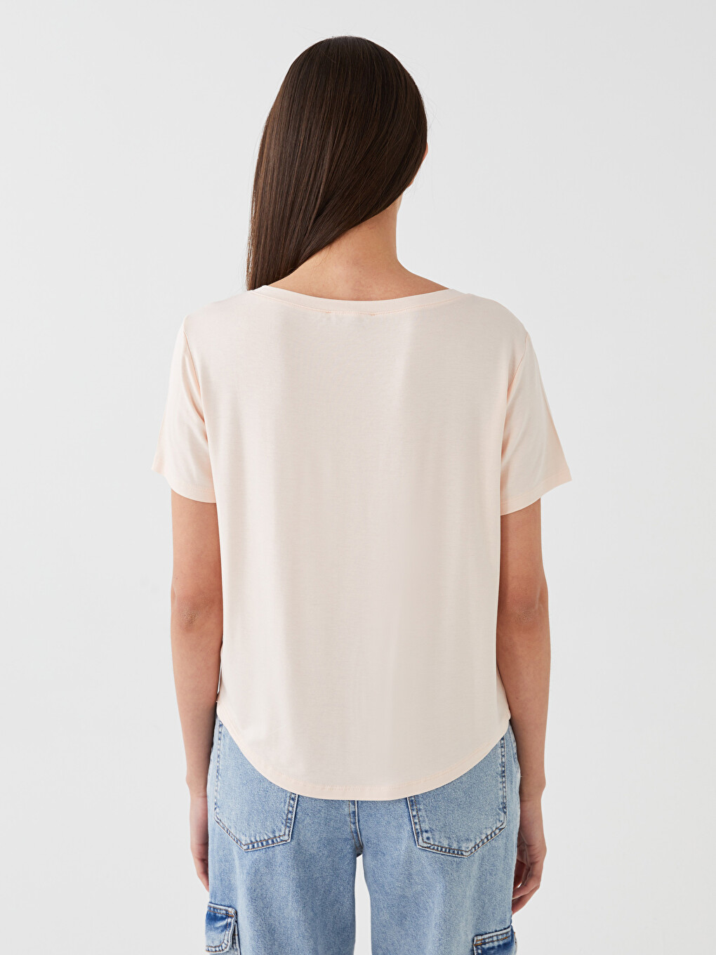 U Neck Plain Short Sleeve Women's T-shirt-4