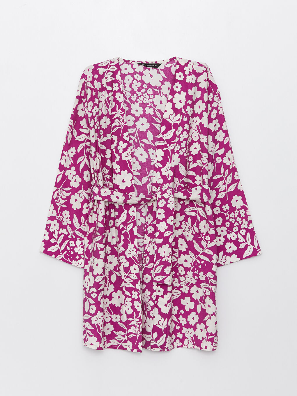 Mor Şal Yaka Çiçekli Uzun Kollu Oversize Kadın Kimono-5