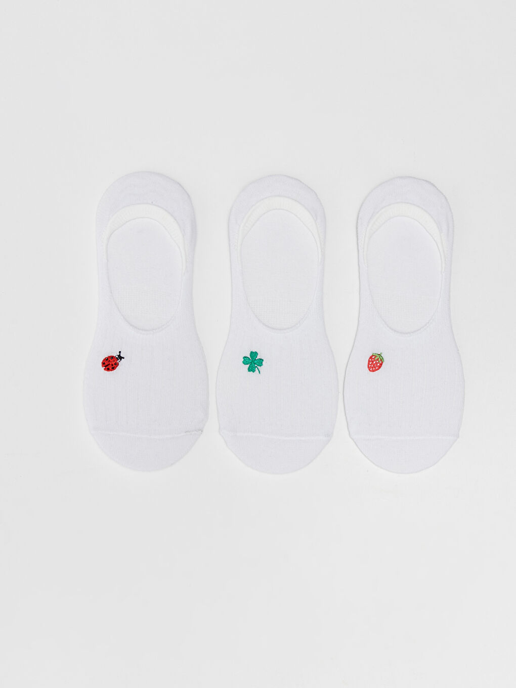 Beyaz Nakışlı Kadın Babet Çorap 3'lü Paket