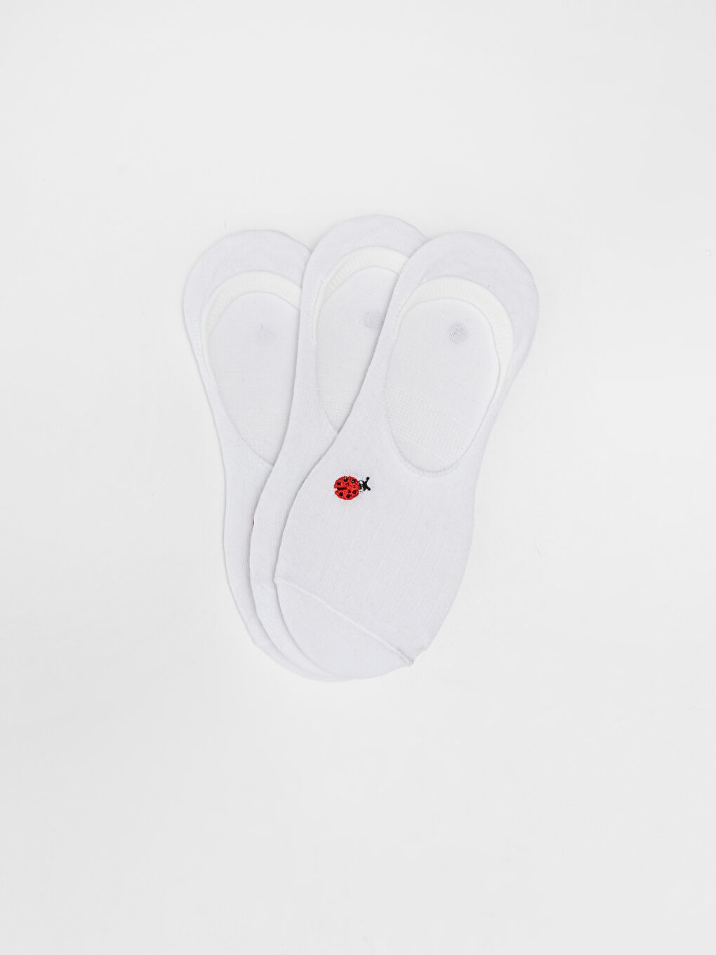 Beyaz Nakışlı Kadın Babet Çorap 3'lü Paket-1