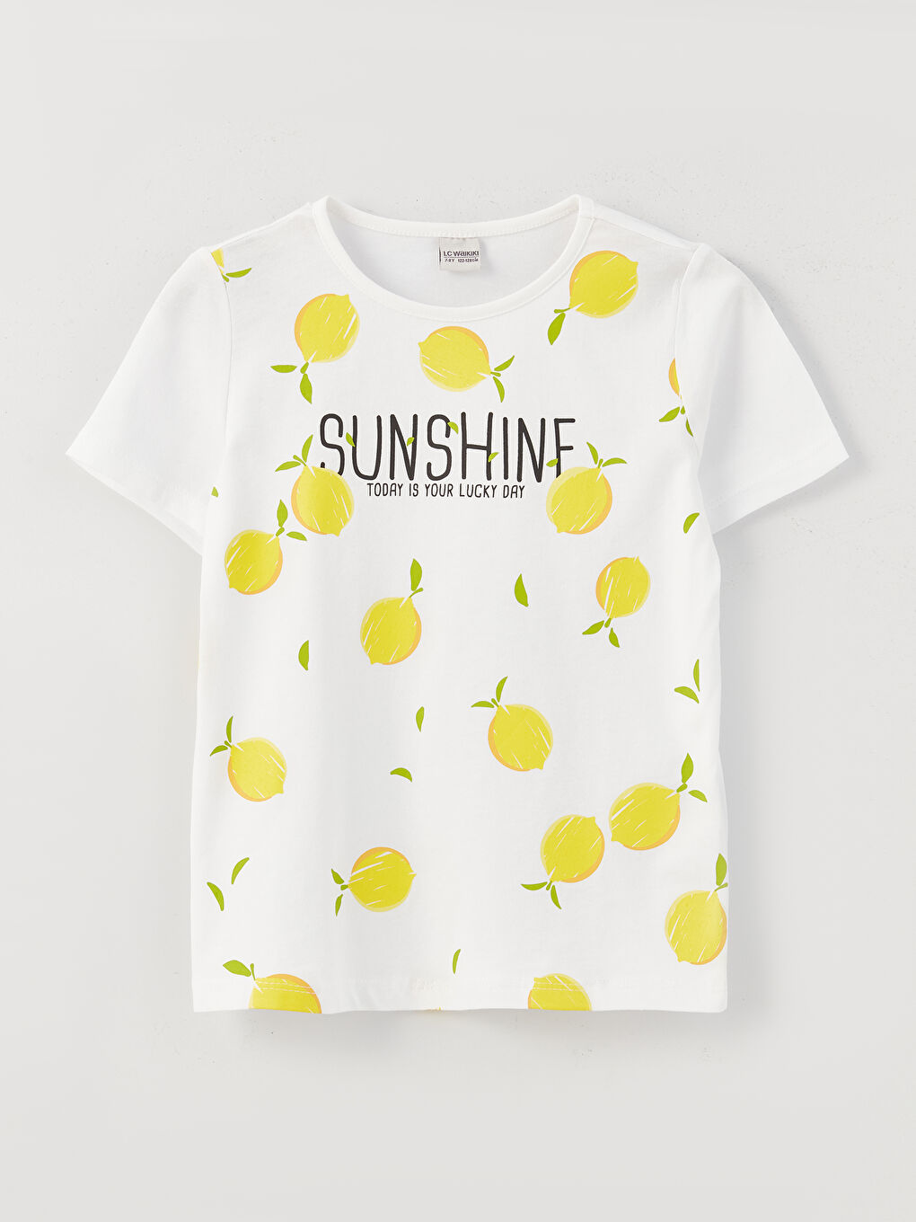 Beyaz Bisiklet Yaka Baskılı Kısa Kollu Kız Çocuk Tişört