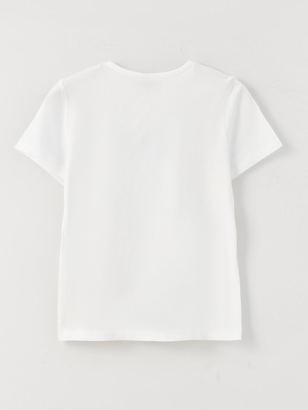 Beyaz Bisiklet Yaka Baskılı Kısa Kollu Kız Çocuk Tişört-1