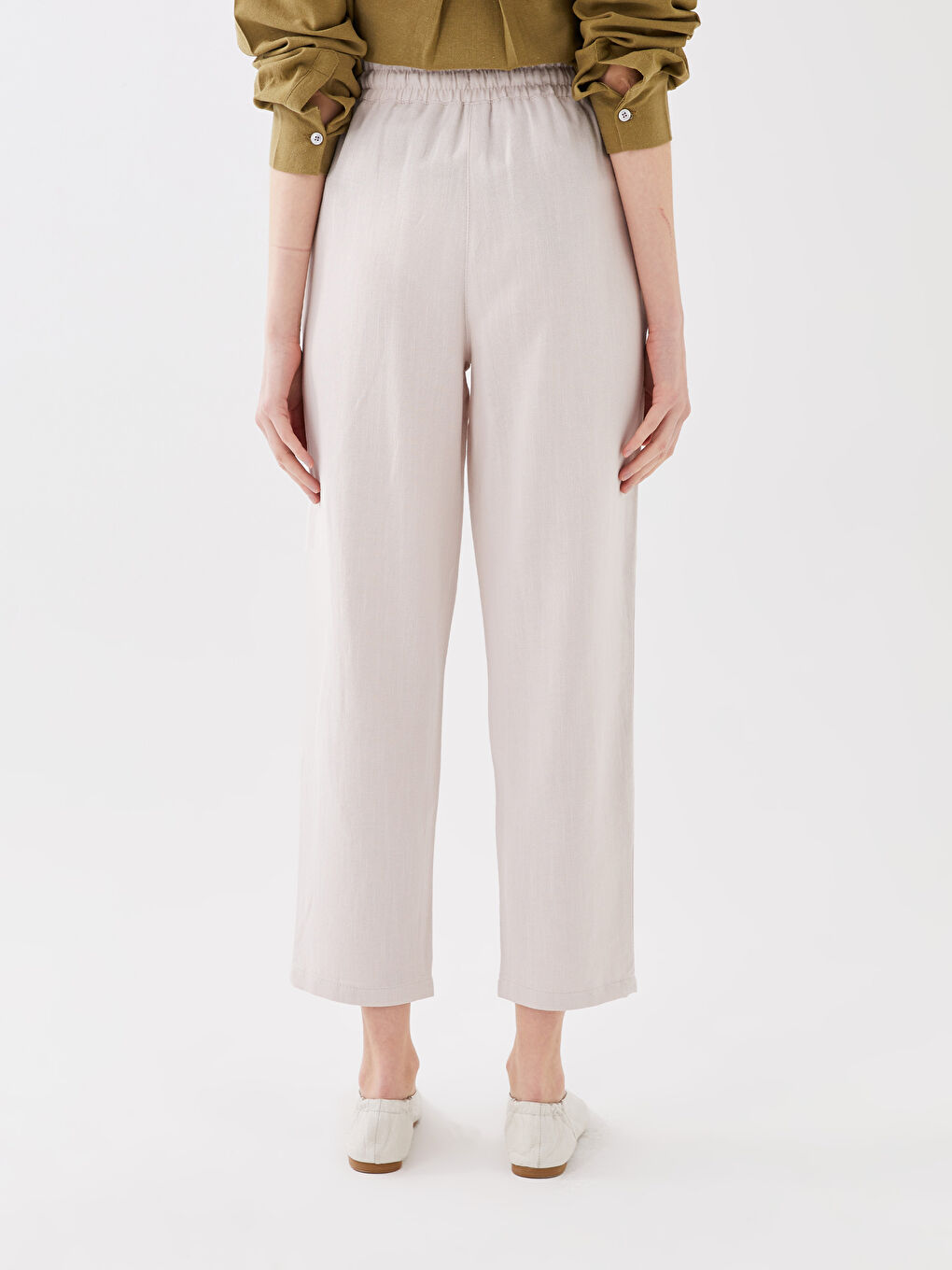 Elasticated Waist Plain Linen Blend Women's Trousers-4