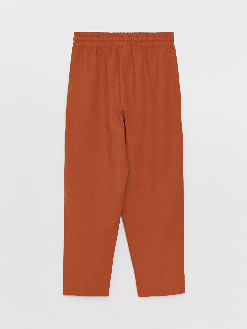 Kahverengi Beli Lastikli Düz Keten Karışımlı Kadın Pantolon-6