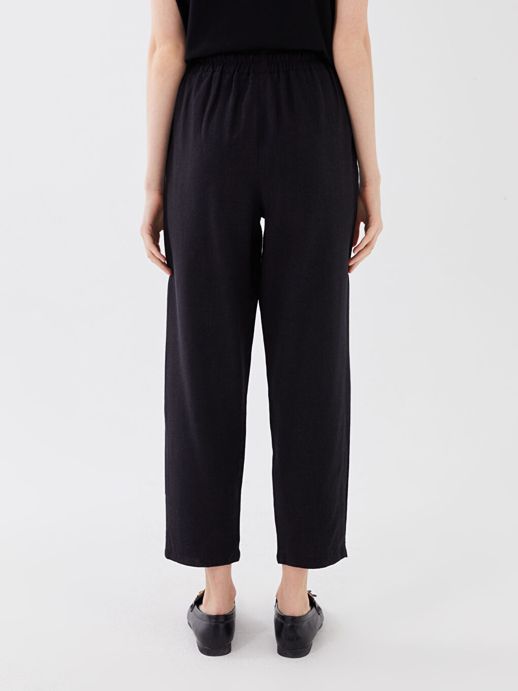 Elasticated Waist Plain Linen Blend Women's Trousers-3