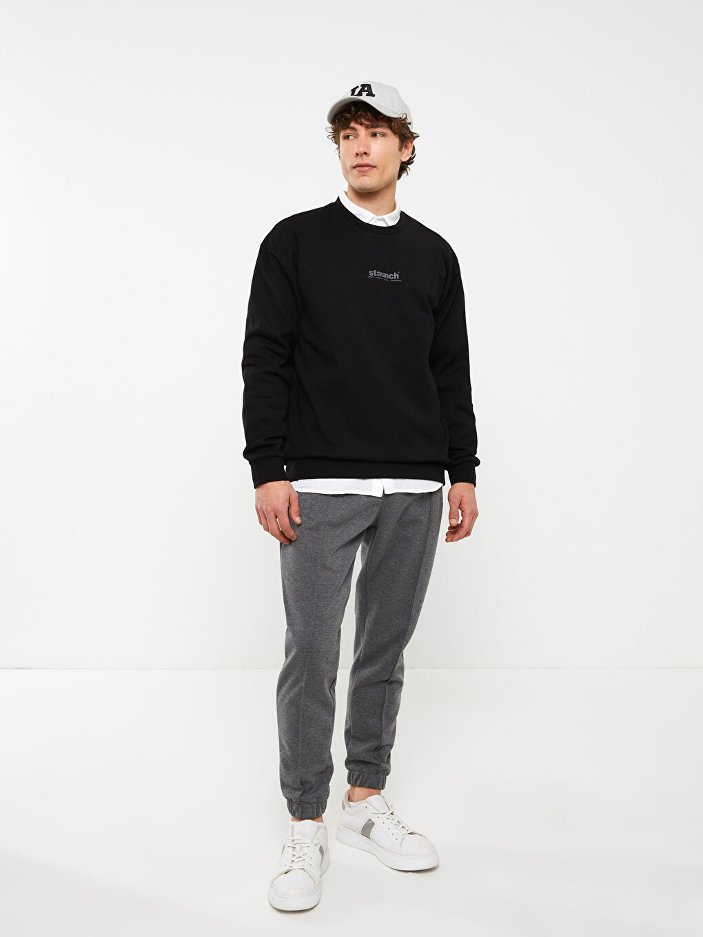 سويت شيرت كم طويل مطبوع بياقة دائرية للرجال-2