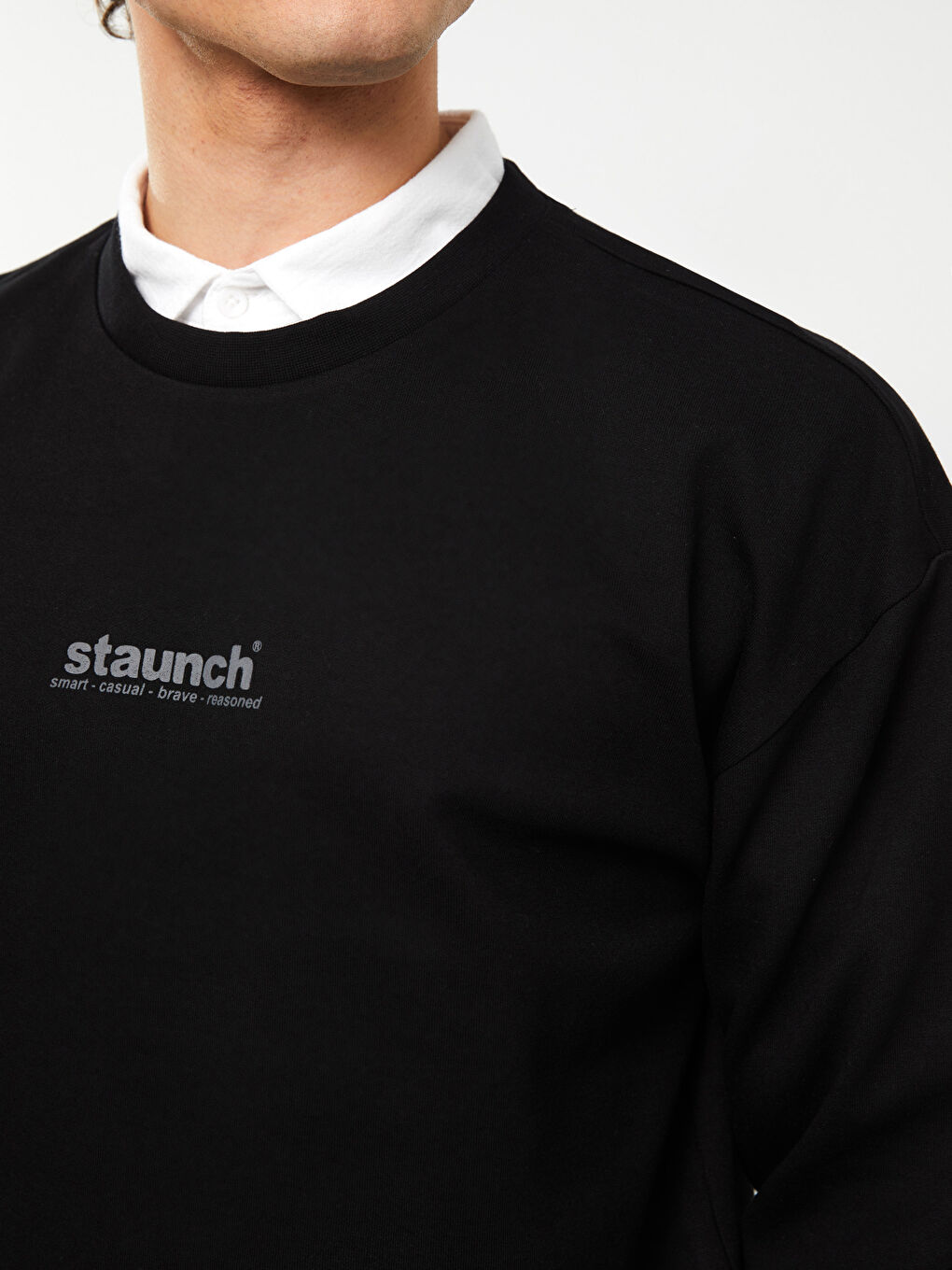 سويت شيرت كم طويل مطبوع بياقة دائرية للرجال-3