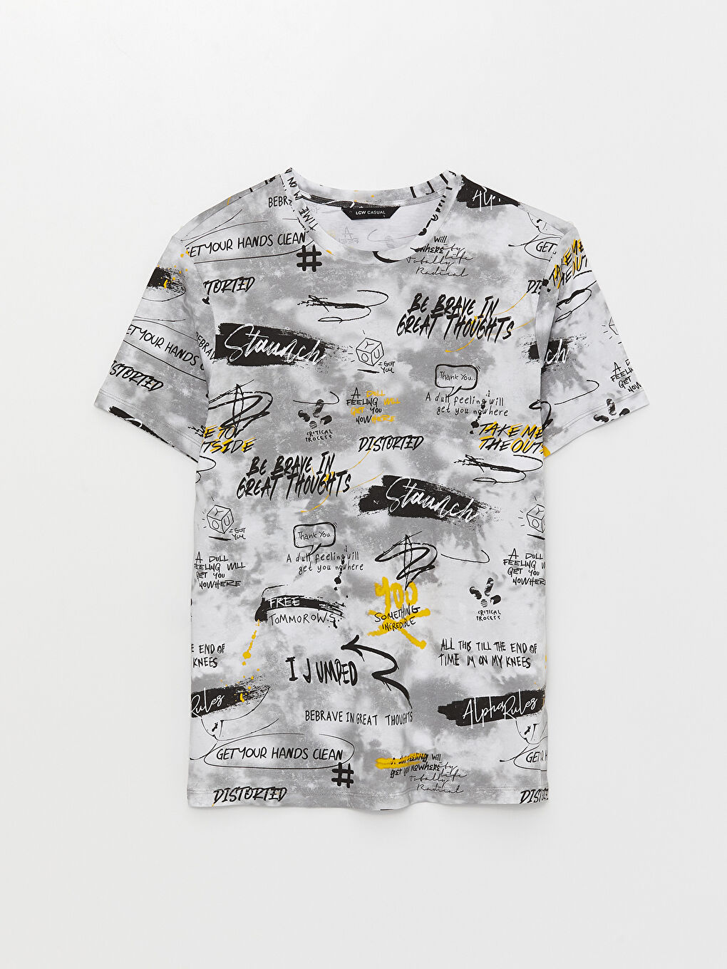 Beyaz Bisiklet Yaka Kısa Kollu Baskılı Penye Erkek Tişört-5