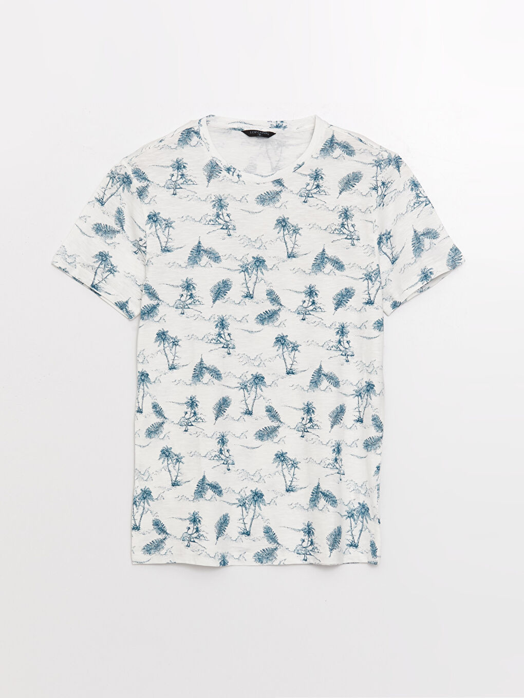 Ерлерге арналған трикотаж дөңгелек жағалы қысқа жең өрнекті футболка-5