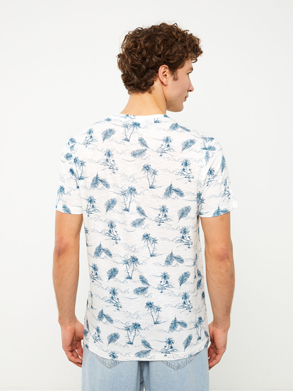 Ерлерге арналған трикотаж дөңгелек жағалы қысқа жең өрнекті футболка-4