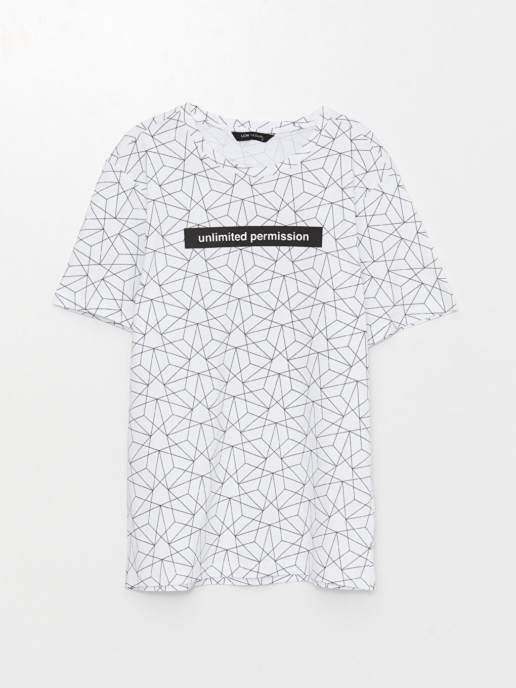 Beyaz Bisiklet Yaka Kısa Kollu Baskılı Penye Erkek Tişört-5