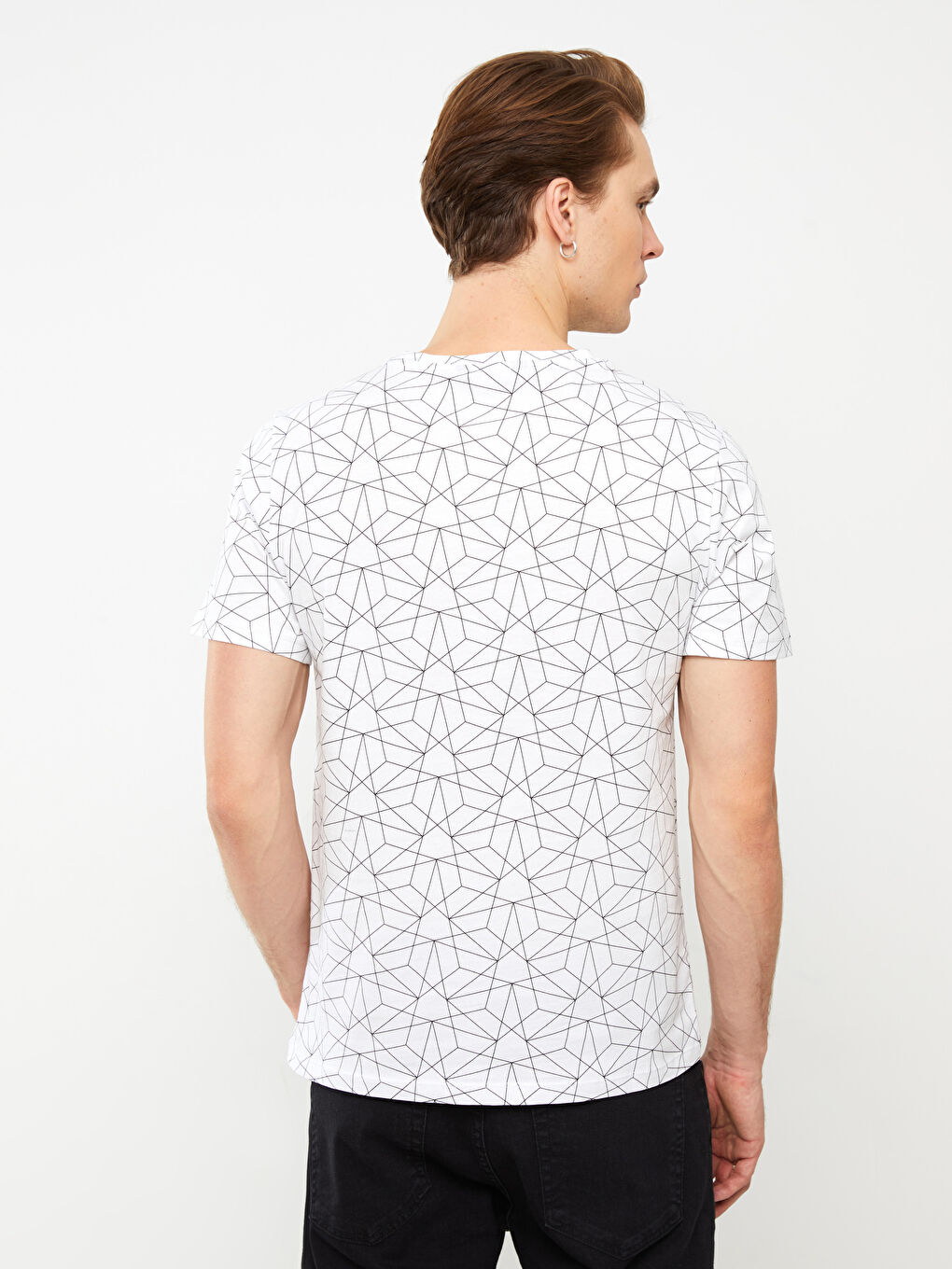 Beyaz Bisiklet Yaka Kısa Kollu Baskılı Penye Erkek Tişört-4