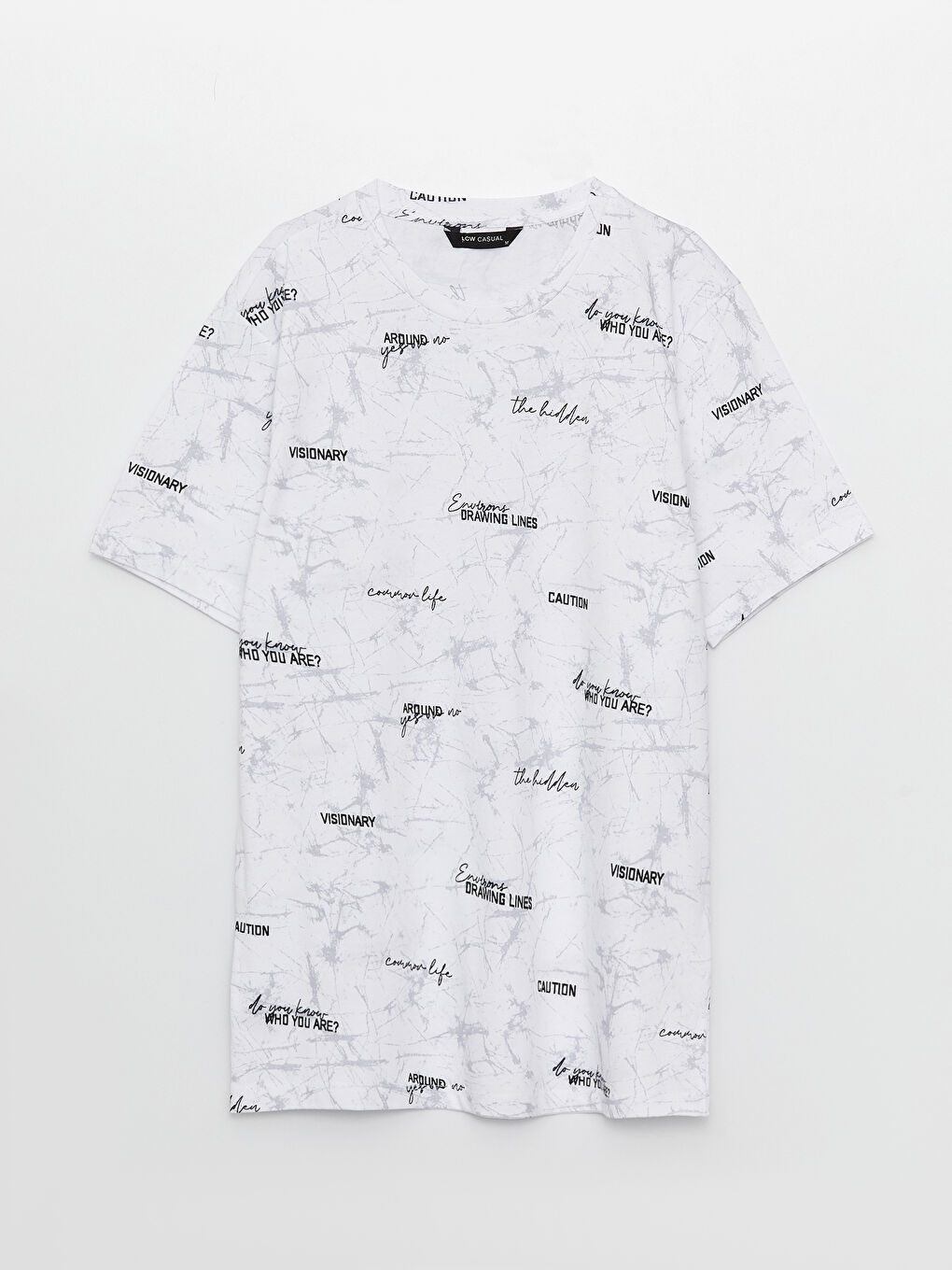 Beyaz Bisiklet Yaka Kısa Kollu Baskılı Penye Erkek Tişört-5