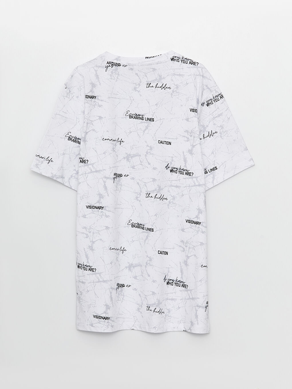 Beyaz Bisiklet Yaka Kısa Kollu Baskılı Penye Erkek Tişört-6