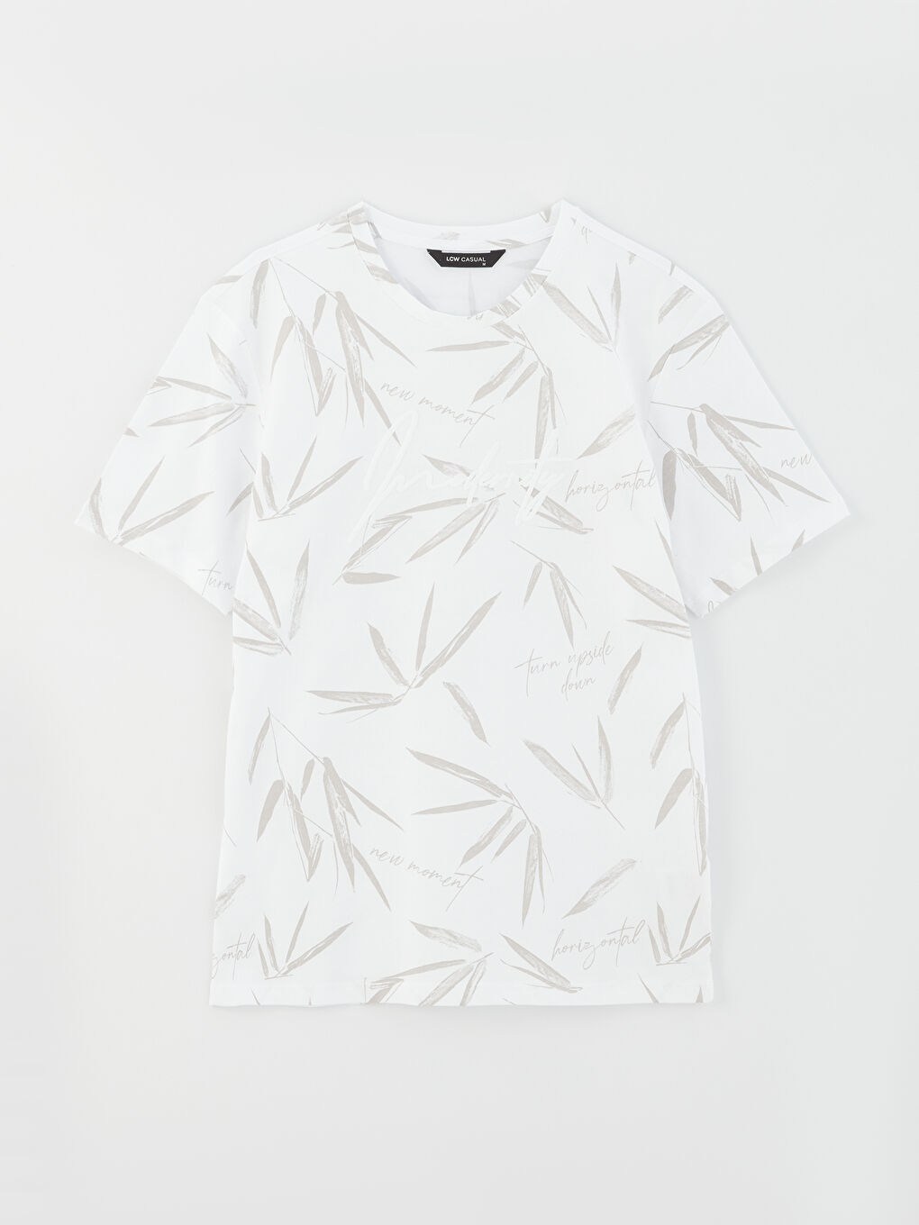 Beyaz Bisiklet Yaka Kısa Kollu Desenli Penye Erkek Tişört-5