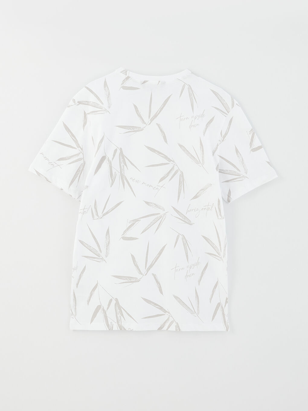 Beyaz Bisiklet Yaka Kısa Kollu Desenli Penye Erkek Tişört-6