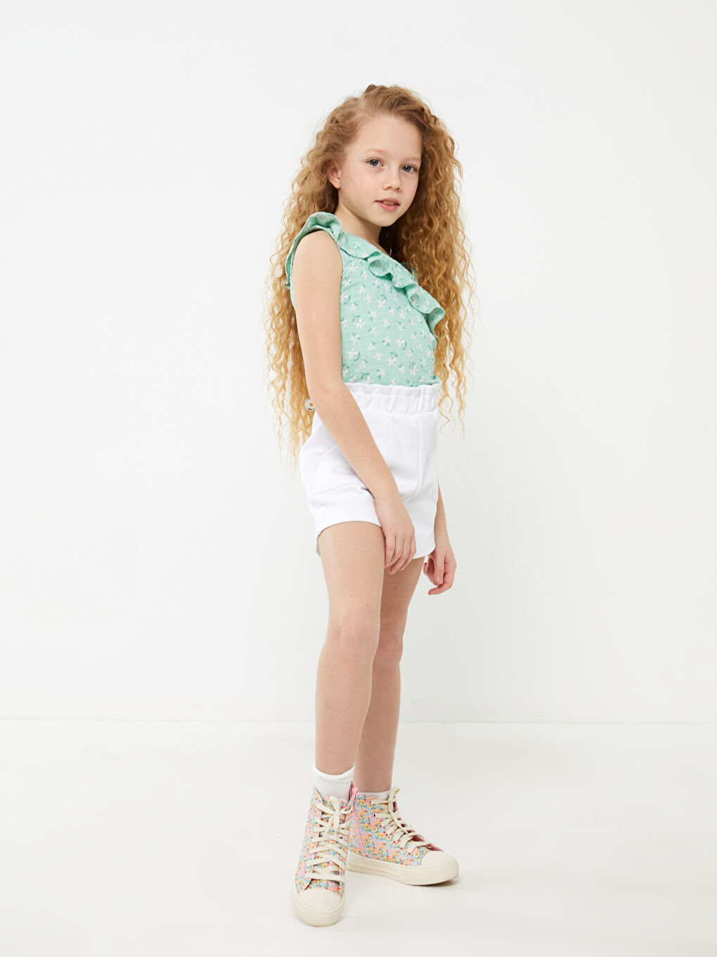 Ekru Beli Lastikli Basic Kız Çocuk Şort-1