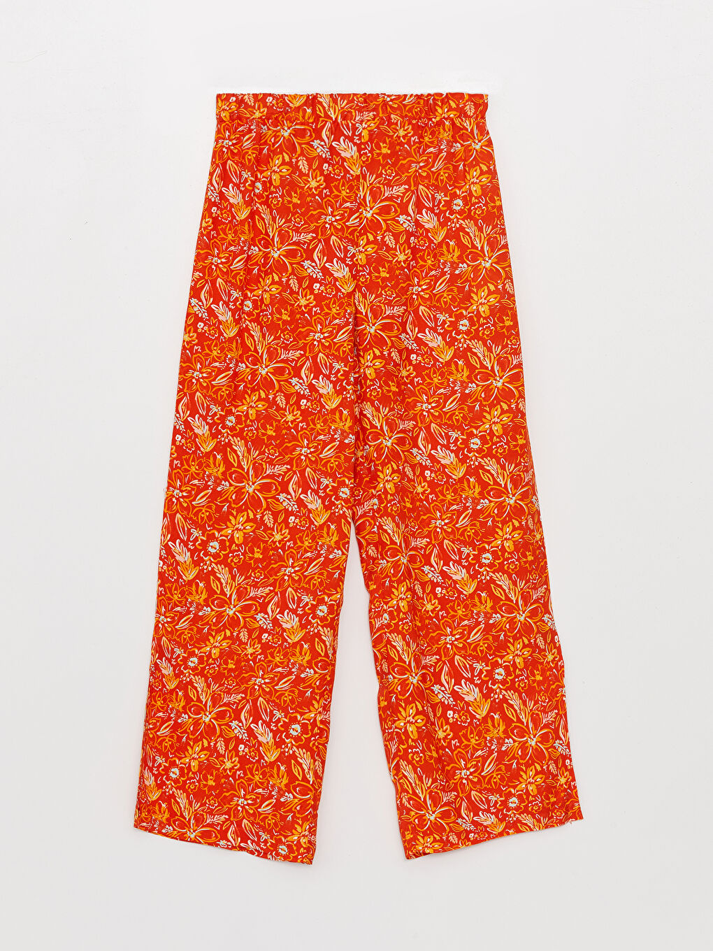 Kırmızı Beli Lastikli Wideleg Kız Çocuk Pantolon-1