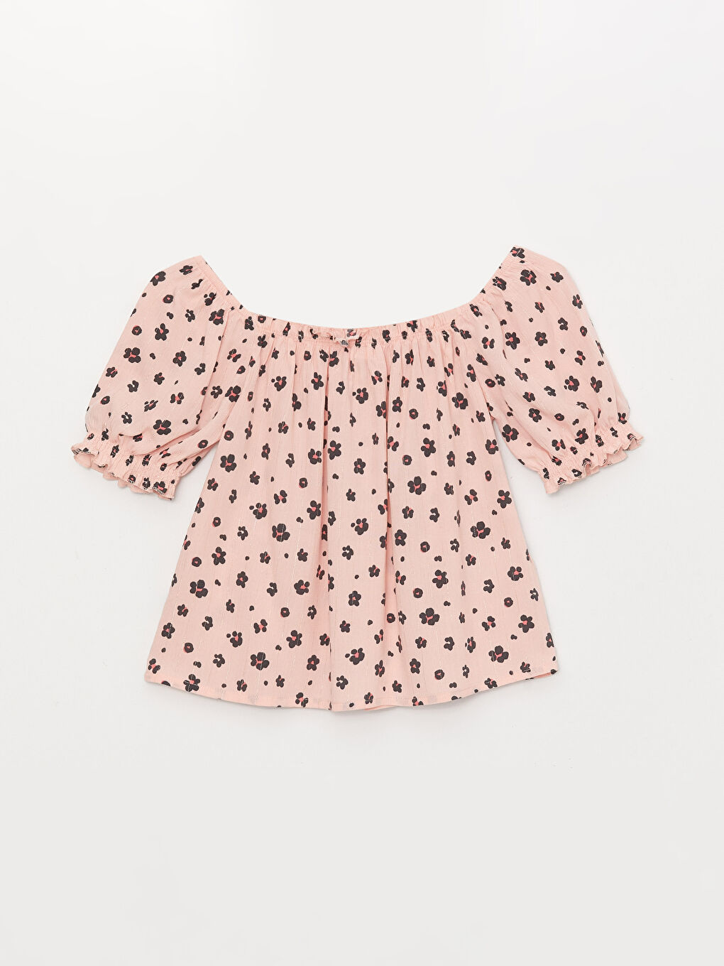 Pembe Kayık Yaka Desenli Kısa Kollu Kız Çocuk Tişört ve Şort Etek-1