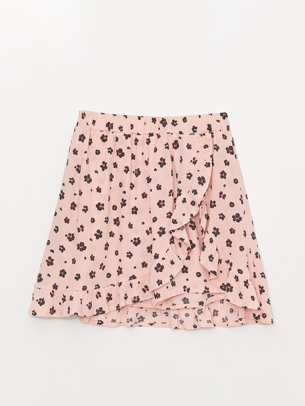 Pembe Kayık Yaka Desenli Kısa Kollu Kız Çocuk Tişört ve Şort Etek-2