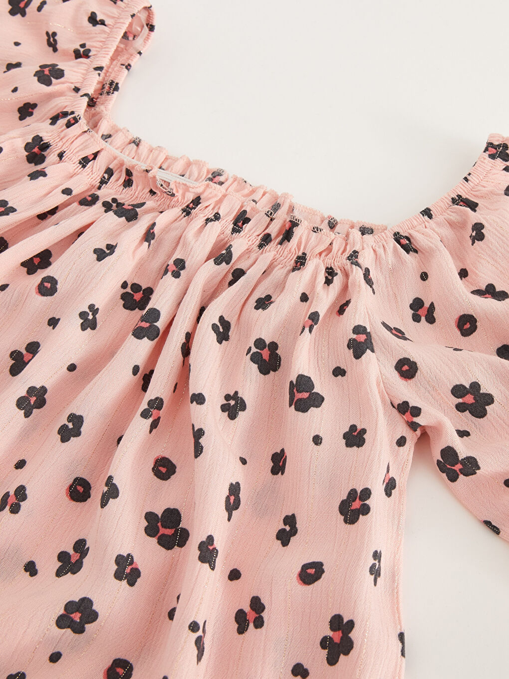 Pembe Kayık Yaka Desenli Kısa Kollu Kız Çocuk Tişört ve Şort Etek-3