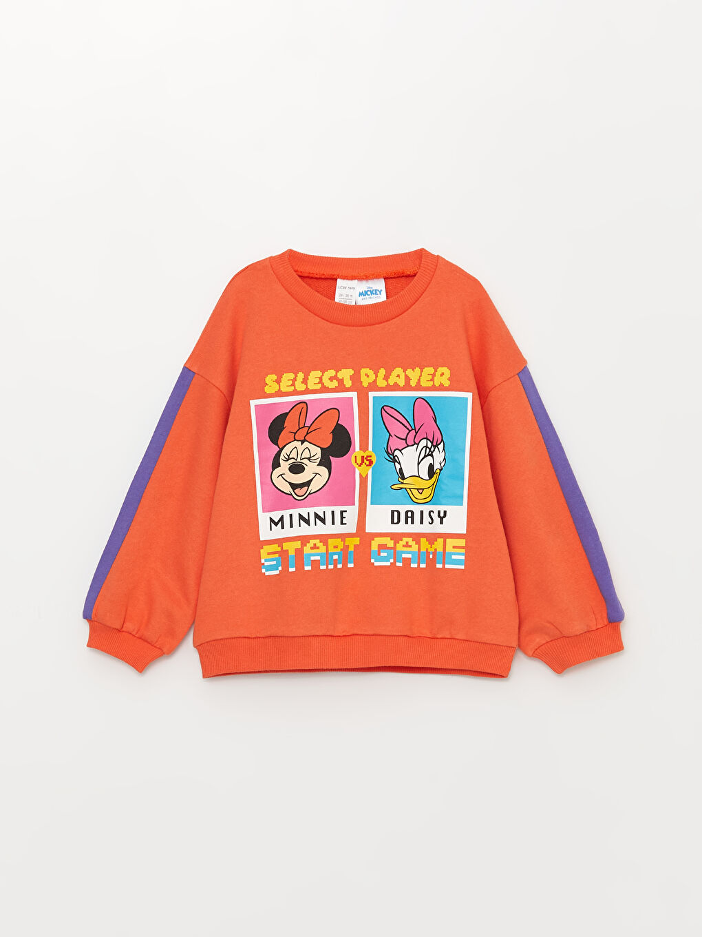 Turuncu Bisiklet Yaka Uzun Kollu Minnie Mouse Baskılı Kız Bebek Sweatshirt ve Eşofman Alt 2'li Takım-4